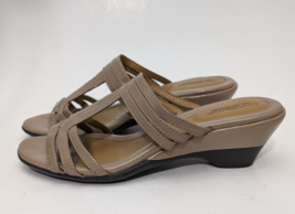 Croft&amp;Barrow sole (sense)ability Women&#39;s Tan Patent Slide Wedge Sandals 6.5 - £11.75 GBP
