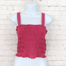 American Eagle Top Women Medium Pink Sleeveless Cropped Smocked Square Neck Boho - £12.68 GBP