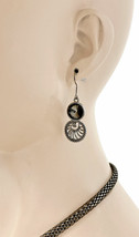 Graphite Mesh Chain Crystal Flower Cluster Pendant Statement Necklace Earrings - £15.95 GBP