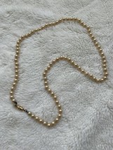 Vintage Les Bernard Hand Knotted Faux Pearl Gold Tone Necklace 24” - £25.57 GBP