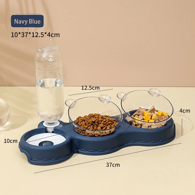 Triple Cat Bowls for Food and Water, Cat Food Bowls with Automatic Water Bottle - £18.63 GBP