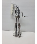 Vintage Stainless Steel Old School Mechanical Hand Mixer White Handle Eg... - £11.67 GBP