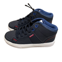 Levi’s Black Mid Top Sneaker Shoes Boys Size 2 Laces Athleisure Casual - $15.00