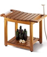 hower Bench Seat with Storage Shelf, Natural Wood Shower Benches - $179.96