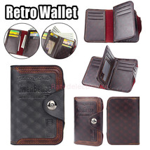 Vintage Men&#39;s S4 Retro Leather Wallet Vertical Section Credit Card Holder Hasp - £9.50 GBP