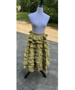 Vintage 40s 50s Peasant Skirt Handmade Ruffles Feedsack Style Print Yell... - $1,884.91 MXN