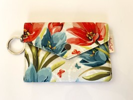 Handmade Canvas Orange Ivory Blooming Tulip Keychain Envelope Wallet 4.5... - £11.66 GBP