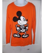 Disney Glow in the Dark Orange LS Mickey Mouse Skeleton T-Shirt Size 7/8... - £12.11 GBP