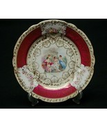 Old Vintage 6&quot; Bread &amp; Butter Plate Victorian Scene Maroon Trim Scallope... - $12.86