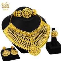 Dubai Jewelry Sets 24k Gold Color Necklace and Earring Set For Women African Wed - £50.92 GBP