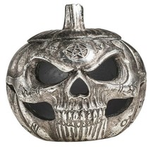 Alchemy Gothic Pumpkin Skull Pot Trinket Box Lid Halloween Silver Resin V93 Gift - £25.53 GBP