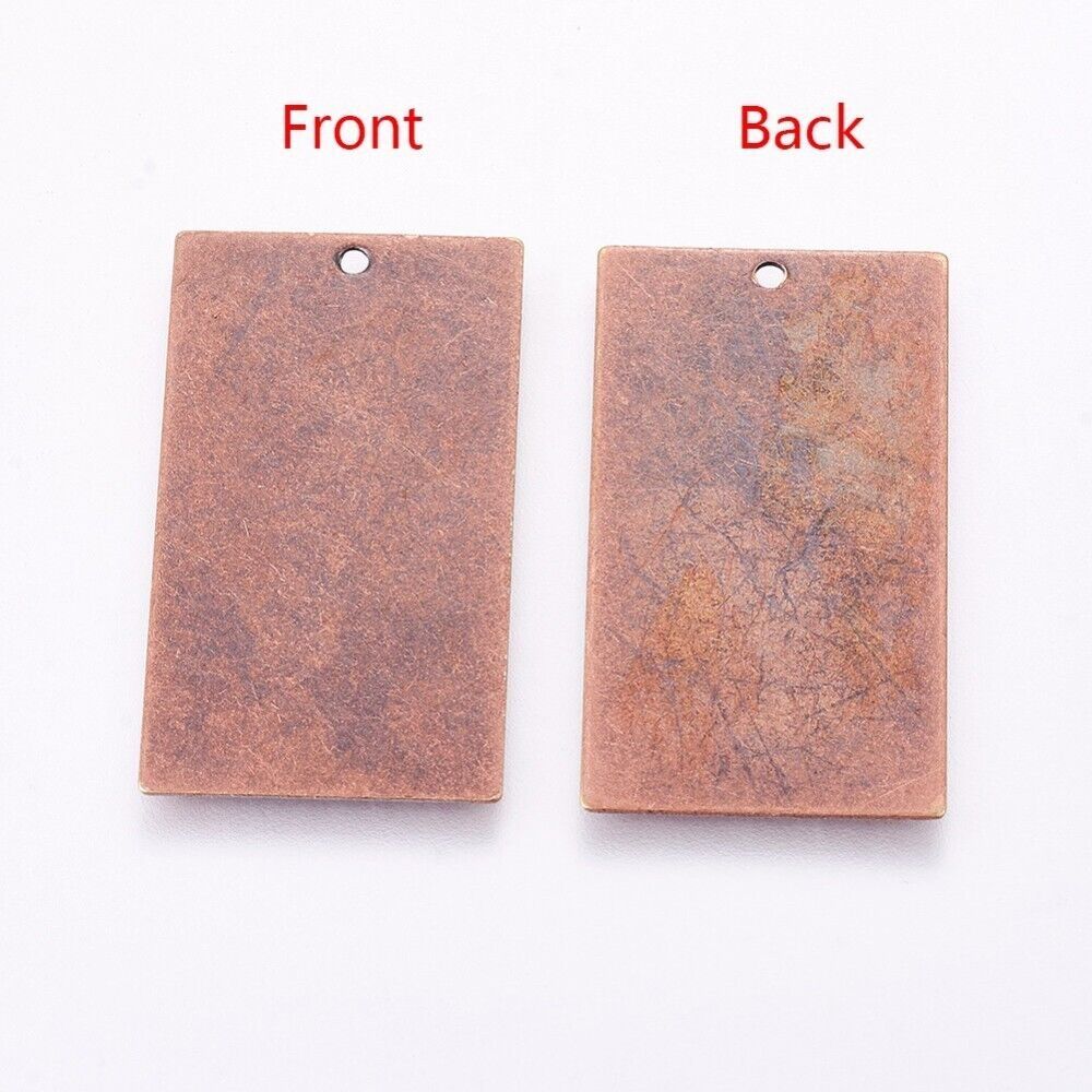 Metal Stamping Blanks Rectangle Pendants Antiqued Copper Tone Brass Char... - $9.22