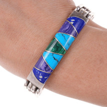 Retro Mexican 950 Silver multi-stone inlay bracelet - $181.91