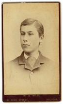CIRCA 1870&#39;S CDV Handsome Young Man Wearing Suit &amp; Tie Miles Holyoke, MA - £7.43 GBP