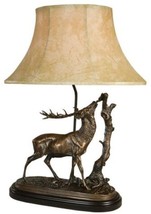 Sculpture Table Lamp Nibbling Elk Hand Painted Made in the USA OK Castin... - $719.00