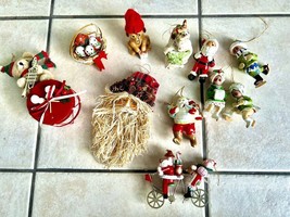 Lot of 11 Vintage Christmas Tree Ornaments Bicycle Santa Snowman Animals Holiday - £15.52 GBP