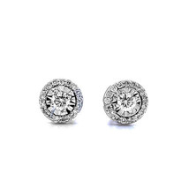 Dimaya 14k White Gold 3/8ct TDW Round White Diamond Illusion Halo Stud Earrings - £681.08 GBP