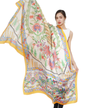 Anyyou 100% Mulberry Silk Yellow Long Scarf Luxury Brand Women Beach Sha... - $101.50