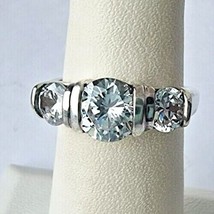 925 Sterling Silver 3 Stones Round Cz Band Ring Size 6. 2.0 Ct Total Weight At - $34.45