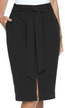 Womens Skirt Apt 9 Black Pencil Sleek Midi Sash Front Belt Slit-size 14 - £19.57 GBP