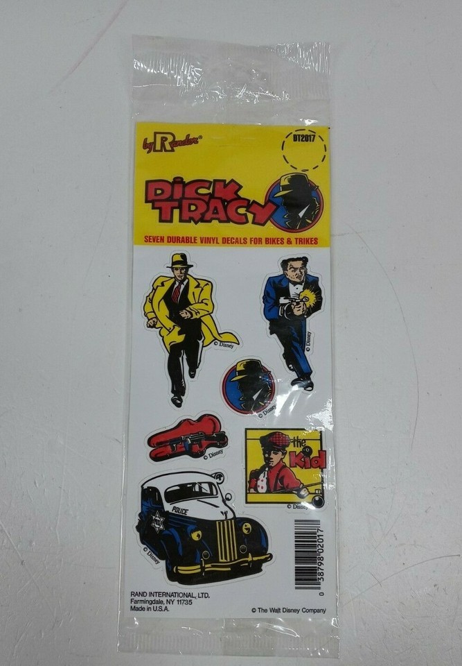 1990 Rand Dick Tracy Sealed pack of 7 Vinyl Stickers - $5.93