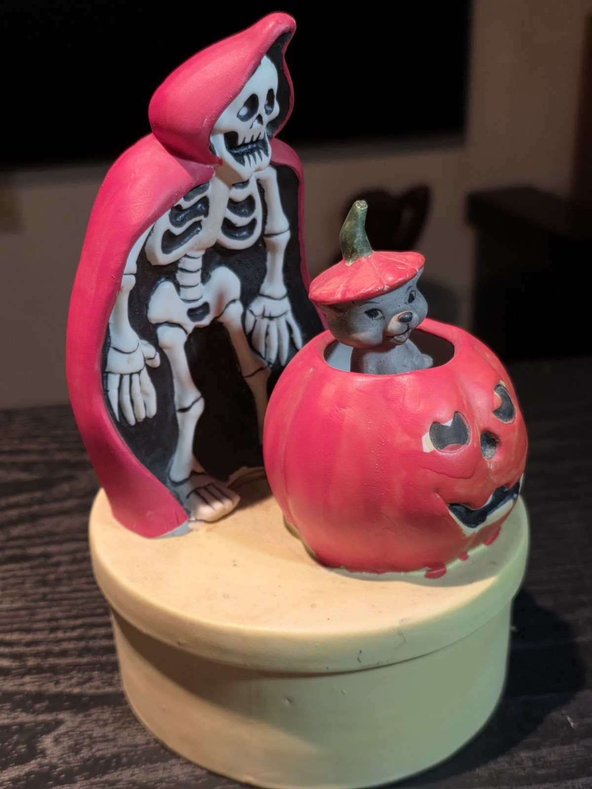 Phantom Of The Opera Skeleton Cat Jack-O-Lantern Animated Halloween Music Box Item image 4
