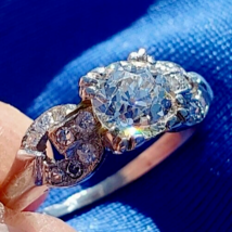 Earth mined Diamond Deco Engagement Ring Hand made Antique Platinum Solitaire - $8,754.31 CAD