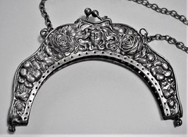 Antique Art Nouveau German Silver Purse Handle Frame &amp; Chain Lady Face F... - $259.95