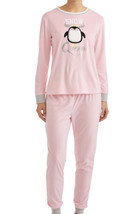 Women’s XS Snow Queen Fleece 2 Pc PJ Pajama Set Pink Fuzzy Penguin Cute - £10.91 GBP
