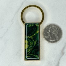 Gold Tone and Green Spring Bar Keychain Keyring - $6.92