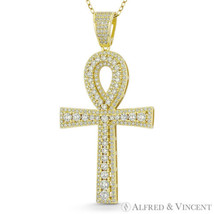 Ankh Cross Key-of-Life CZ 925 Sterling Silver 14k Y Gold-Plated Egyptian Pendant - £32.41 GBP+