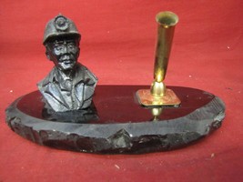 Vintage Hand Carved Coal Figure Desk Pen Holder - £31.14 GBP