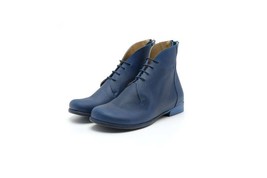 Women&#39;s New Blue Lace Up Low Heel Genuine Leather High Ankle Chukka Boots  - £117.49 GBP