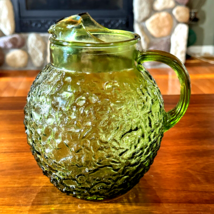 Anchor Hocking Ball Pitcher Lido Milano Avacado Glass 96 oz Ice Lip Vintage MCM - £37.39 GBP