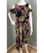 NWT Women’s Just Taylor S/S Black Floral Cold Shoulder Asymmetric Hem Dr... - €26,65 EUR