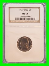 Graded 1967 SMS Jefferson Nickel ~ Certified NGC MS 67 - £35.52 GBP
