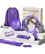Home Pilates Workout Ring and Ball Starter Kit Set 5 Resistance Bands 13" Circle