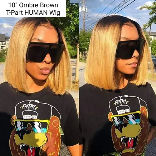 10&quot; Ombre Brown T-Part HUMAN 13x4x1 Wig - $202.38