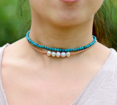 4MM Natural Stone Choker Necklace - £15.63 GBP