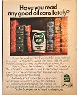 Quaker State Oil Read any good oil cans lately? -1972 Vintage Print Ad - $9.74