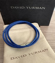 David Yurman .925 Sterling Silver Chevron Triple Wrap Blue Leather Brace... - $8,176.27 MXN