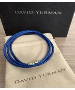 David Yurman .925 Sterling Silver Chevron Triple Wrap Blue Leather Brace... - $8,137.49 MXN