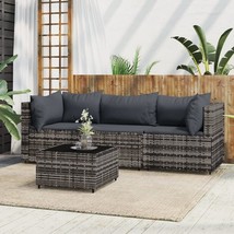  Patio Lounge Set Gray PE rattan, powder-coated steel, tempered glass - €470,39 EUR