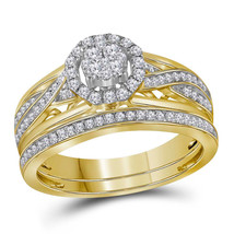 14kt Yellow Gold Womens Round Diamond Cluster Bridal Wedding Engagement Ring Set - £638.68 GBP