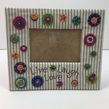 Live Laugh Love Embroidered Fabric Picture Frame Table Top Felt Floral B... - $14.99