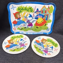 Vintage tin toy dishes Little Red Riding Hood Ohio Art 2 -4” plates, 1-7.5” tray - $9.90