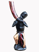 Vintage Hand Carved African Man Playing Horn Ghanaian African Art Sculpture  - £47.18 GBP