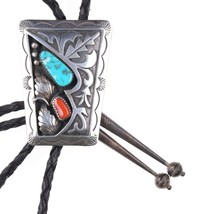 Vintage Tom David Navajo sterling, turquoise, and coral bolo tie - $222.75