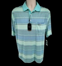 Greg Norman Tasso Elba Polo Shirt Mens Large Play Dry Golf Aqua Striped NEW - £30.97 GBP