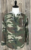 PACSUN Men&#39;s Camouflage Hooded Button Front Shirt Distressed Cotton Size... - £10.48 GBP